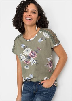 Shirt z nadrukiem i koronką ze sklepu bonprix w kategorii Bluzki damskie - zdjęcie 170596942