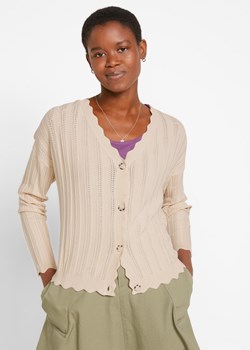 Krótki sweter rozpinany ażurowy ze zrównoważonej wiskozy ze sklepu bonprix w kategorii Swetry damskie - zdjęcie 170597032
