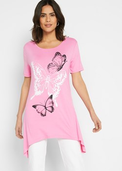 Długi shirt z dłuższymi bokami i nadrukiem w motyle ze sklepu bonprix w kategorii Bluzki damskie - zdjęcie 170597104