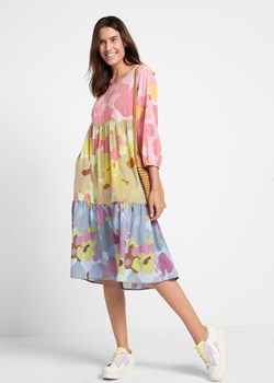 Szeroka sukienka tunikowa midi, rękawy 7/8, z materiału z wiskozą ze sklepu bonprix w kategorii Sukienki - zdjęcie 170597200
