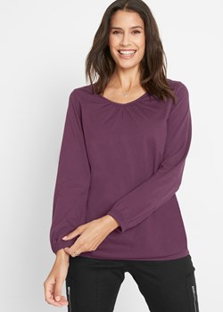 Shirt bawełniany z długim rękawem i gumką ze sklepu bonprix w kategorii Bluzki damskie - zdjęcie 170597222