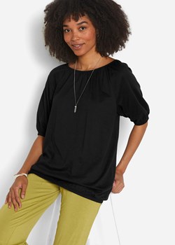 Shirt bawełniany z elastycznym dołem, krótki rękaw ze sklepu bonprix w kategorii Bluzki damskie - zdjęcie 170597371