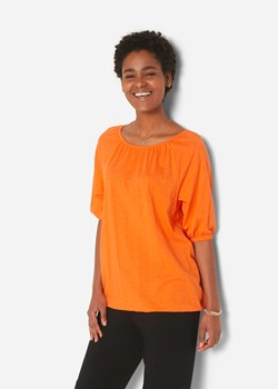 Shirt bawełniany z elastycznym dołem, krótki rękaw ze sklepu bonprix w kategorii Bluzki damskie - zdjęcie 170597374