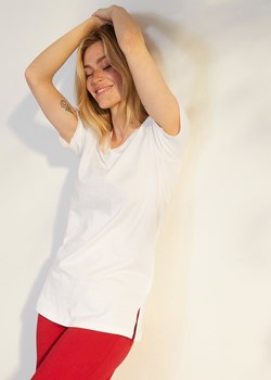 Długi t-shirt basic z dekoltem w serek (2 szt.), krótki rękaw ze sklepu bonprix w kategorii Bluzki damskie - zdjęcie 170604391