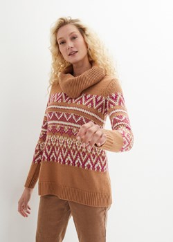 Sweter w norweski wzór, z szerokim golfem, fason o linii litery A ze sklepu bonprix w kategorii Swetry damskie - zdjęcie 170607823
