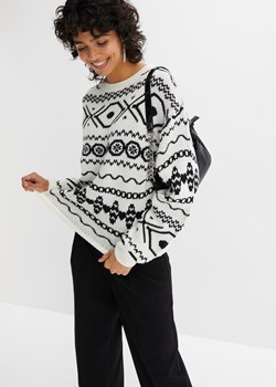 Sweter z płytkim dekoltem, w norweski wzór ze sklepu bonprix w kategorii Swetry damskie - zdjęcie 170608202