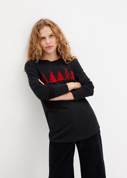 Shirt bawełniany z długim rękawem i bożonarodzeniowym motywem ze sklepu bonprix w kategorii Bluzki damskie - zdjęcie 170608981