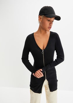 Długi sweter rozpinany w prążek ze sklepu bonprix w kategorii Swetry damskie - zdjęcie 170615251