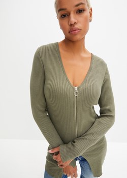 Długi sweter rozpinany w prążek ze sklepu bonprix w kategorii Swetry damskie - zdjęcie 170615254