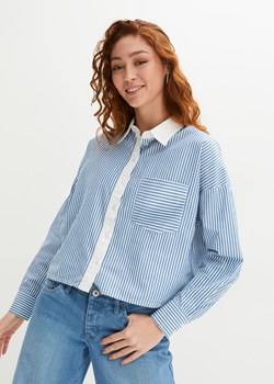 Bluzka koszulowa z kontrastową plisą guzikową ze sklepu bonprix w kategorii Koszule damskie - zdjęcie 170617544