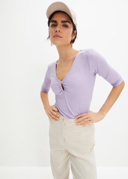 Shirt w prążek z dekoltem w serek, krótki rękaw ze sklepu bonprix w kategorii Bluzki damskie - zdjęcie 170618652