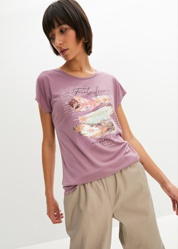 T-shirt z nadrukiem w pióra ze sklepu bonprix w kategorii Bluzki damskie - zdjęcie 170620430