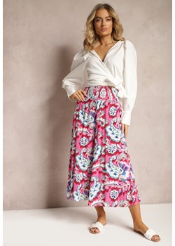 Różowe Szerokie Spodnie z Wiskozy z Ornamentalnym Wzorem Ulionea ze sklepu Renee odzież w kategorii Spodnie damskie - zdjęcie 170627403