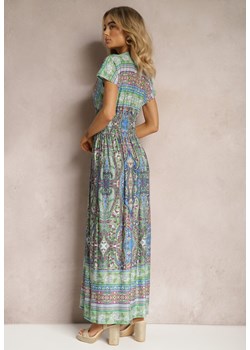Jasnozielona Długa Sukienka z Wiskozy w Print Paisley o Kopertowym Dekolcie Dircsa ze sklepu Renee odzież w kategorii Sukienki - zdjęcie 170627410