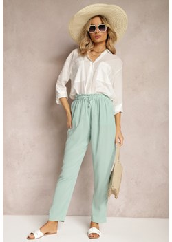 Jasnozielone Spodnie z Regularną Talią z Gumką i Sznurkiem w Pasie Cerinda ze sklepu Renee odzież w kategorii Spodnie damskie - zdjęcie 170627461