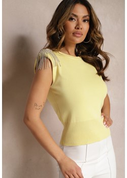 Żółty Top z Pagonami z Cyrkoniami Hyalena ze sklepu Renee odzież w kategorii Bluzki damskie - zdjęcie 170627671