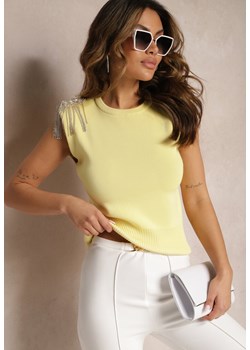 Żółty Top z Pagonami z Cyrkoniami Hyalena ze sklepu Renee odzież w kategorii Bluzki damskie - zdjęcie 170627672