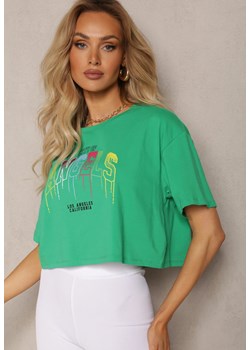 Zielony Bawełniany T-shirt Crop Top z Ozdobną Aplikacją Axindra ze sklepu Renee odzież w kategorii Bluzki damskie - zdjęcie 170627691