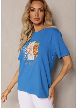 Niebieski T-shirt z Bawełny Ozdobiony Nadrukiem Arthesa ze sklepu Renee odzież w kategorii Bluzki damskie - zdjęcie 170627721