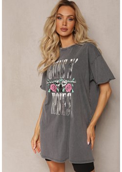 Szary Bawełniany T-shirt z Rockowym Nadrukiem i Okrągłym Dekoltem Tahoma ze sklepu Renee odzież w kategorii Bluzki damskie - zdjęcie 170627731