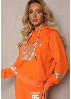 Pomarańczowa Bluza Dresowa z Metalicznymi Nadrukami i Kapturem Ascarida ze sklepu Renee odzież w kategorii Bluzy damskie - zdjęcie 170628014