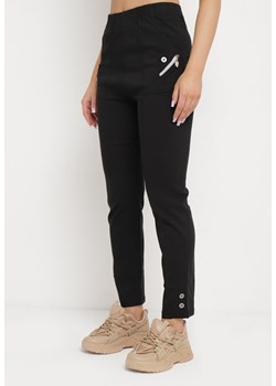 Czarne Spodnie z Gumką w Talii z Wyższym Stanem i Ozdobnymi Suwakami Ferras ze sklepu Born2be Odzież w kategorii Spodnie damskie - zdjęcie 170628223