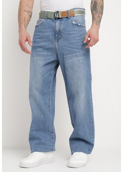 Niebieskie Klasyczne Jeansy z Przetarciami i Materiałowym Paskiem Ramalua ze sklepu Born2be Odzież w kategorii Jeansy męskie - zdjęcie 170628322