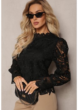 Czarna Bluzka z Ażurowym Zdobieniem i Długim Rękawem Protenia ze sklepu Renee odzież w kategorii Bluzki damskie - zdjęcie 170633450