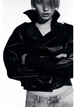 H & M - Dwurzędowa kurtka z powlekanego materiału - Czarny ze sklepu H&M w kategorii Kurtki damskie - zdjęcie 170635382