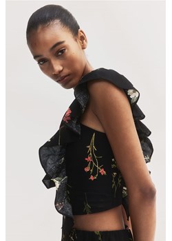 H & M - Krótka bluzka z domieszką lnu - Czarny ze sklepu H&M w kategorii Bluzki damskie - zdjęcie 170635393