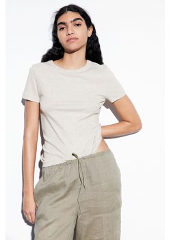 H & M - Prążkowany T-shirt z domieszką modalu - Brązowy ze sklepu H&M w kategorii Bluzki damskie - zdjęcie 170635631