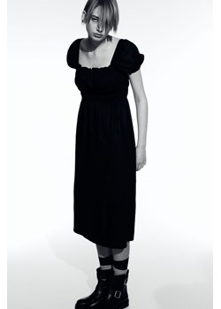H & M - Elastycznie marszczona sukienka z domieszką lnu - Czarny ze sklepu H&M w kategorii Sukienki - zdjęcie 170635980