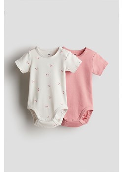 H & M - Body z krótkim rękawem 2-pak - Różowy ze sklepu H&M w kategorii Body niemowlęce - zdjęcie 170636543