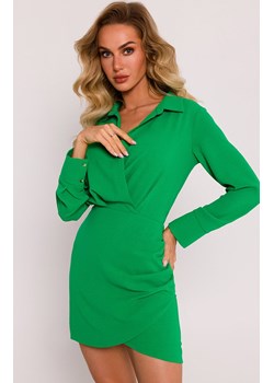 Sukienka mini z dekoltem i kołnierzykiem - soczysty zielony M783, Kolor zielony, Rozmiar L, MOE ze sklepu Primodo w kategorii Sukienki - zdjęcie 170638660