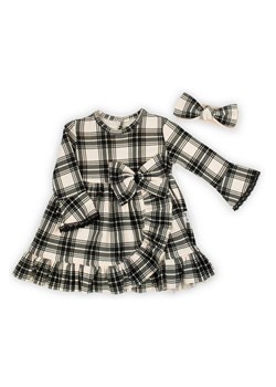 Komplet niemowlęcy sukienka + opaska w kratkę czarny ze sklepu 5.10.15 w kategorii Sukienki niemowlęce - zdjęcie 170641853