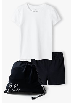 Strój gimnastyczny dla dziewczynki - biały t-shirt i granatowe spodenki ze sklepu 5.10.15 w kategorii Komplety dziewczęce - zdjęcie 170641910