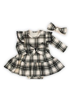 Komplet bawełniany niemowlęcy sukienko-body+ opaska w kratkę czarny ze sklepu 5.10.15 w kategorii Sukienki niemowlęce - zdjęcie 170642082
