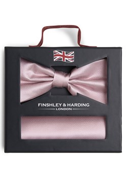 Finshley & Harding London Męska jedwabna muszka i poszetka Mężczyźni Jedwab różowy jednolity ze sklepu vangraaf w kategorii Muchy - zdjęcie 170642520
