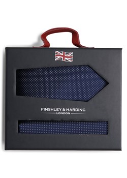 Finshley & Harding London Krawat i poszetka z jedwabiu Mężczyźni Jedwab granatowy wzorzysty ze sklepu vangraaf w kategorii Krawaty - zdjęcie 170642532