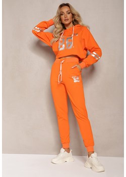 Pomarańczowe Spodnie Dresowe High Waist Ozdobione Nadrukiem przy Kieszeni Ascira ze sklepu Renee odzież w kategorii Spodnie damskie - zdjęcie 170642772
