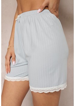 Szare Szorty Piżamowe Prążkowane z Koronką Iomara ze sklepu Renee odzież w kategorii Piżamy damskie - zdjęcie 170645761