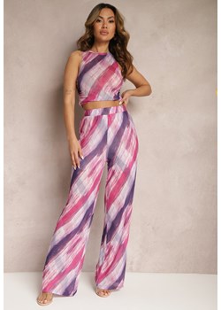 Fuksjowe Siateczkowe Spodnie Szerokie High Waist Mandiore ze sklepu Renee odzież w kategorii Spodnie damskie - zdjęcie 170645824
