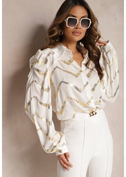 Biała Koszula w Metaliczny Nadruk z Bufkami w Ramionach Radica ze sklepu Renee odzież w kategorii Koszule damskie - zdjęcie 170645952