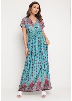 Niebieska Wiskozowa Sukienka Maxi o Kopertowym Kroju w Ornamentalny Print Racida ze sklepu Born2be Odzież w kategorii Sukienki - zdjęcie 170646173