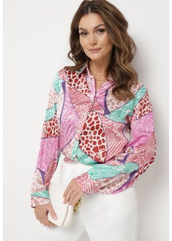 Fuksjowa Koszula o Klasycznym Fasonie w Abstrakcyjny Wzór Aperiva ze sklepu Born2be Odzież w kategorii Koszule damskie - zdjęcie 170646850