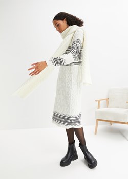 Sukienka dzianinowa w norweski wzór, w długości do kolan, rękawy balonowe ze sklepu bonprix w kategorii Sukienki - zdjęcie 170649373