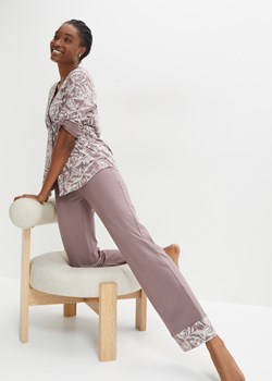 Piżama z plisą guzikową i wywijanymi rękawami ze sklepu bonprix w kategorii Piżamy damskie - zdjęcie 170649730