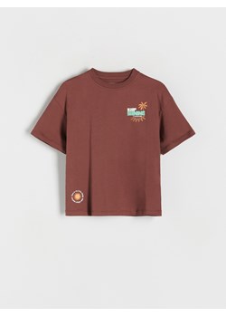 Reserved - T-shirt oversize z nadrukiem - brązowy ze sklepu Reserved w kategorii T-shirty chłopięce - zdjęcie 170651284
