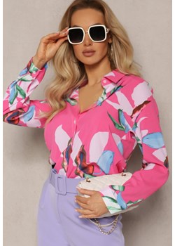 Fuksjowa Koszula o Klasycznym Fasonie z Kwiatowym Nadrukiem Kiwila ze sklepu Renee odzież w kategorii Koszule damskie - zdjęcie 170651961