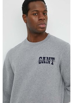 Gant bluza bawełniana męska kolor szary z aplikacją ze sklepu ANSWEAR.com w kategorii Bluzy męskie - zdjęcie 170653601